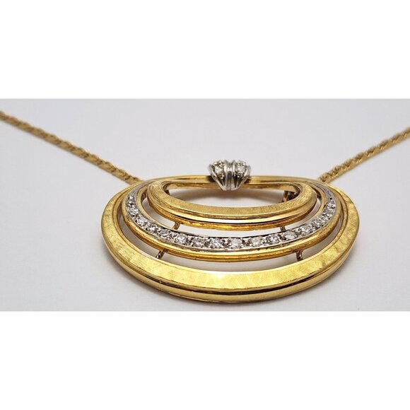 Vintage 18K Two Tone Multi Color Gold Diamond Oval Pendant Link Chain Necklace - Picture 9 of 16